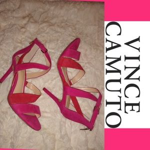 💗 Vince Camuto Red and Pink Suede Heels